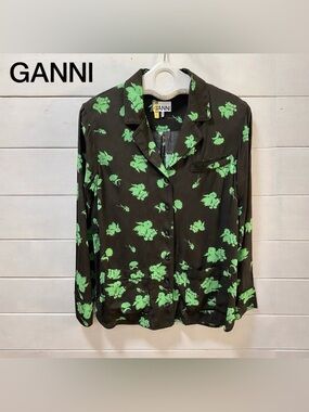 GANNI Brown Floral Shirt – Size 34
